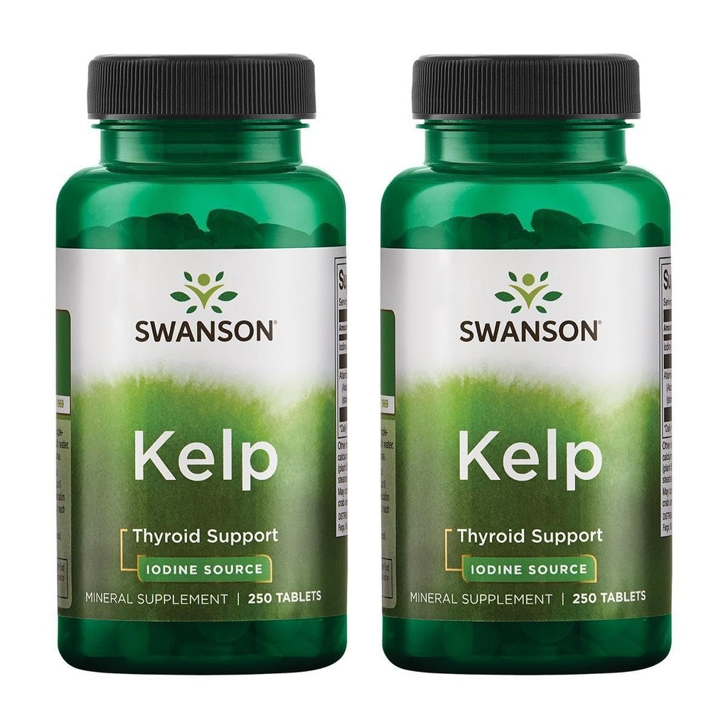 Swanson Kelp - 支持甲状腺健康的天然碘源 -- -- 矿物补充 w/碘源 标准化0.4% - (每桶250片,225毫克) (2包)
