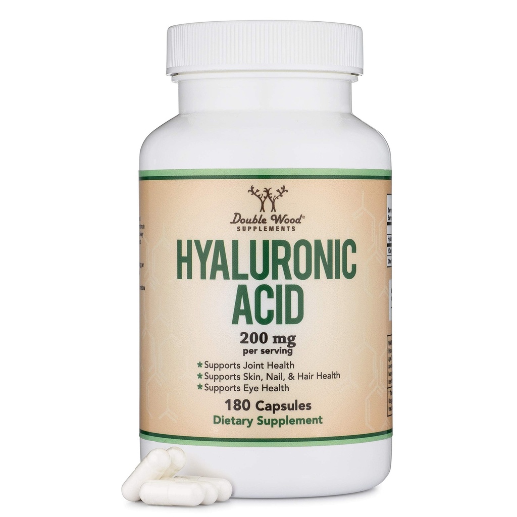 Hyaluronic酸补充剂 -180 Capsules(Hyaluronic酸液对面部的影响) 200mg 为皮肤和面部老化支持服务(Acido Hialuronico) 双木自由胶囊