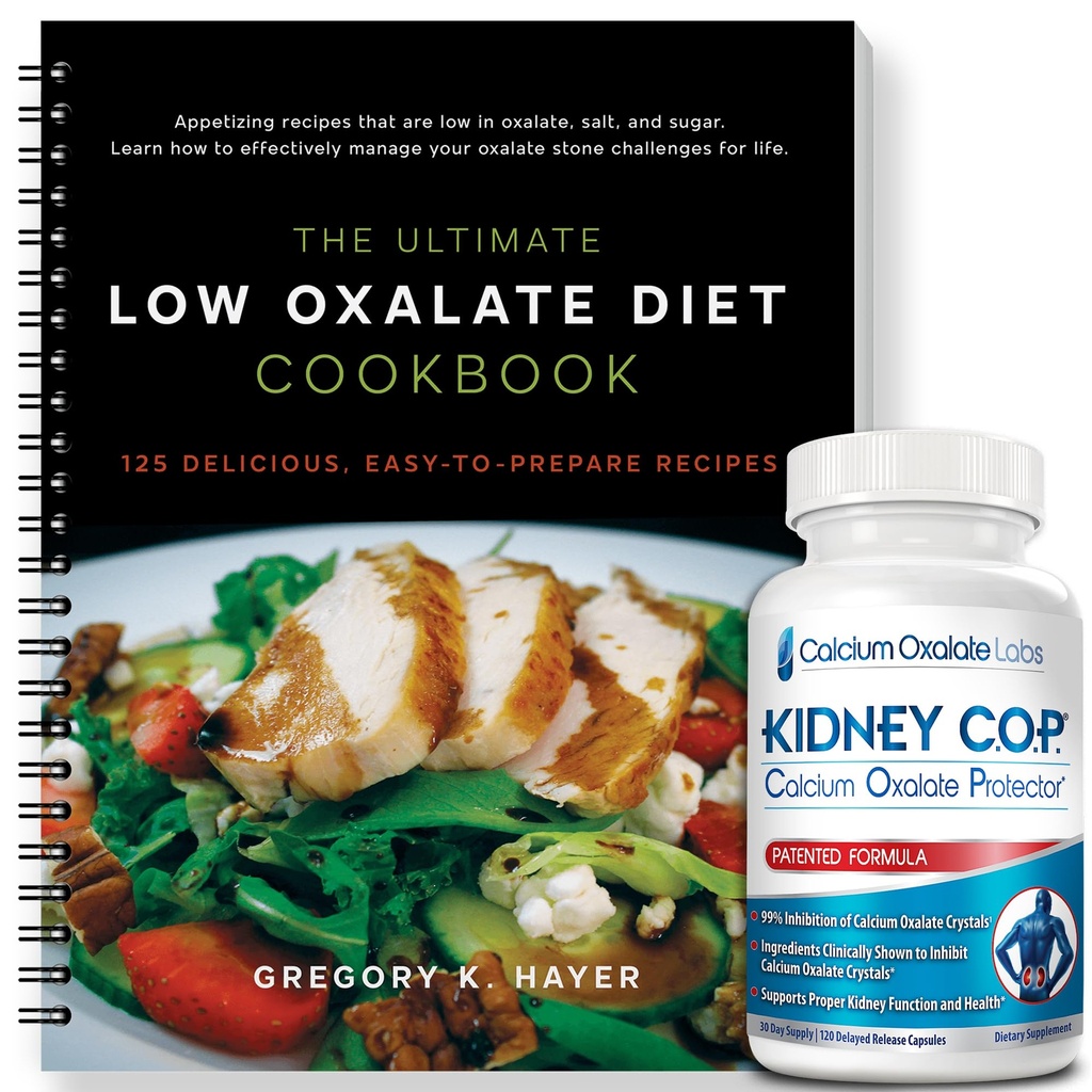 KIDNEY C.O.P. Oxalate钙防腐剂 120 Capsules, Oxalate Crystals的肾脏专利支持,停止重复(Starter Pack - (120 Caps)和1 Ultimate Low Oxalate饮食烹饪本)
