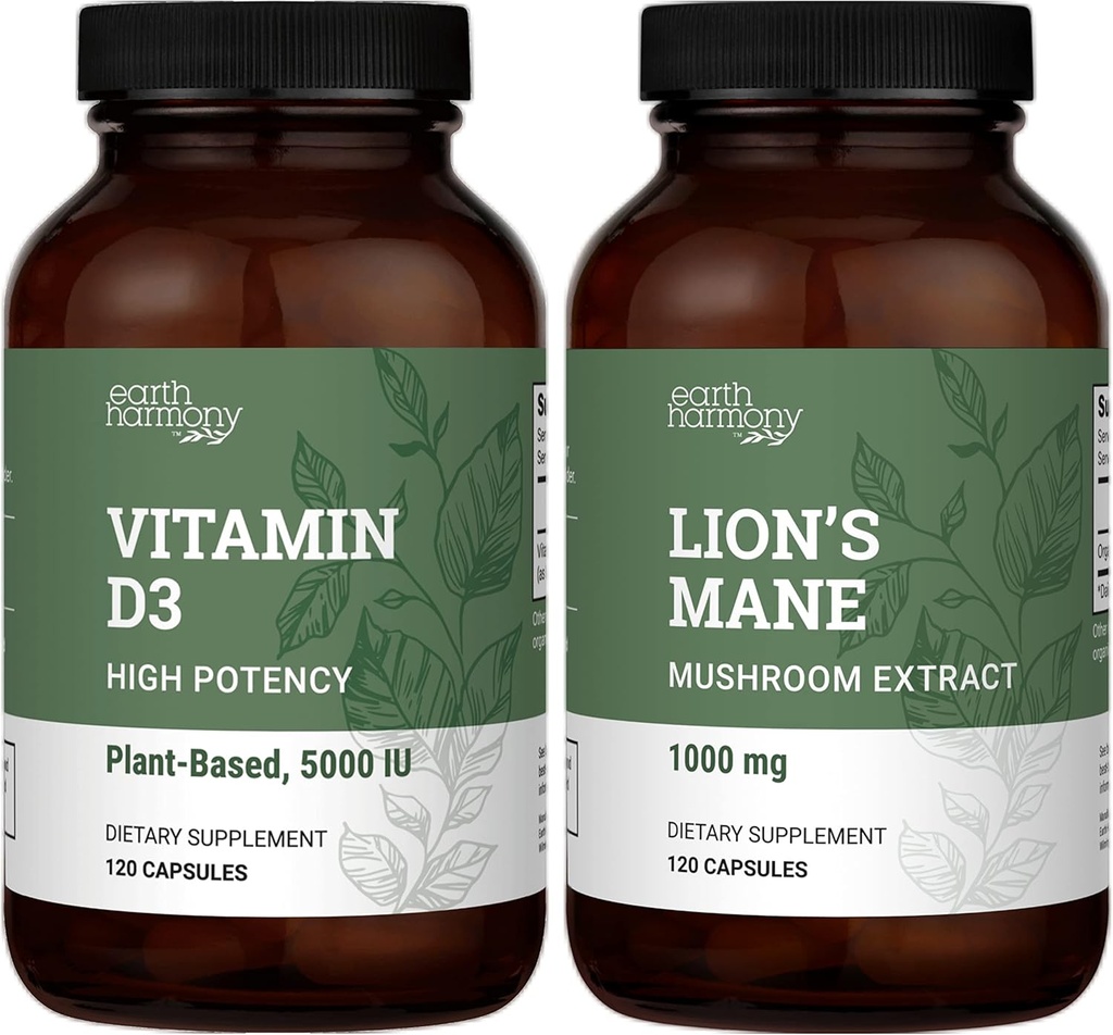 地球和谐 Vegan 维生素 D3 5000 iu & Organic Lion's Mane 1000 mg 补编 - 120 capsules 每人