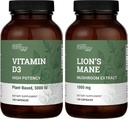 地球和谐 Vegan 维生素 D3 5000 iu & Organic Lion's Mane 1000 mg 补编 - 120 capsules 每人