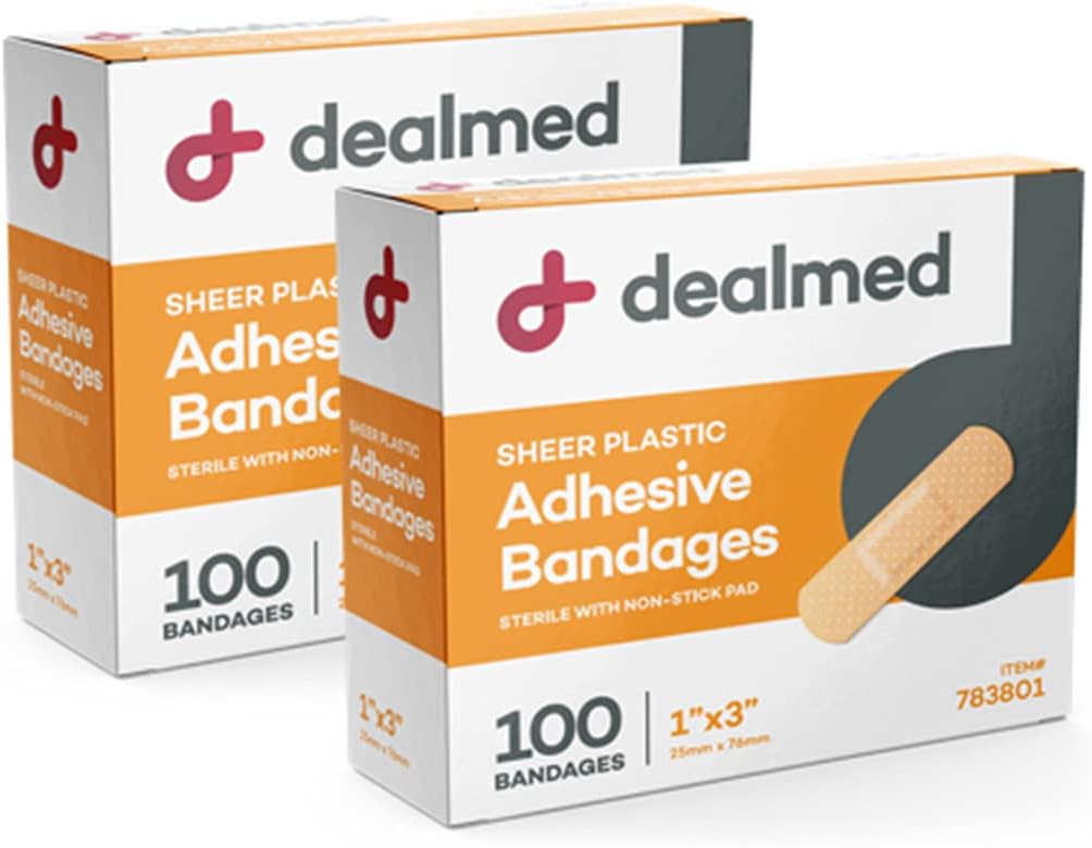 成交的Sheer塑料弹性粘合带 – 100 count (2 Pack) Bandages with Non-Stick Pad, Latex Free, 伤者护理急救箱, 1"×3"