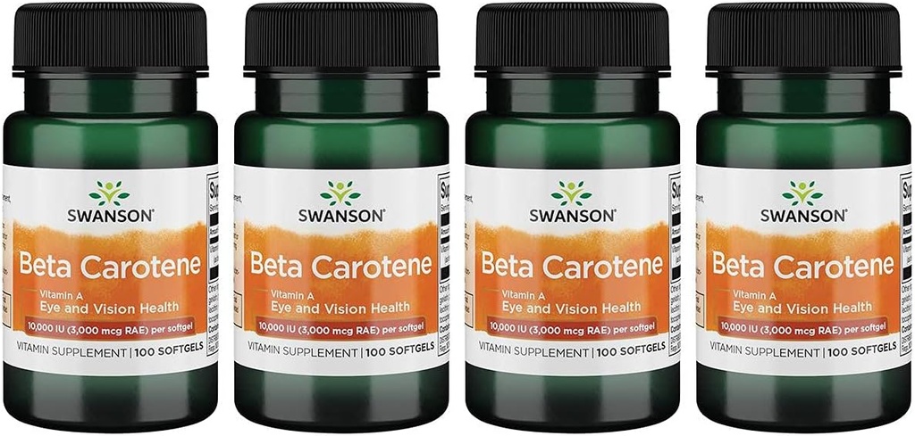 Swanson Beta-Carotene(维生素A) 皮肤眼免疫系统 健康抗氧化剂 支持 10000 Iu (3,000 mcg) 100 Sgel (4 Pack)
