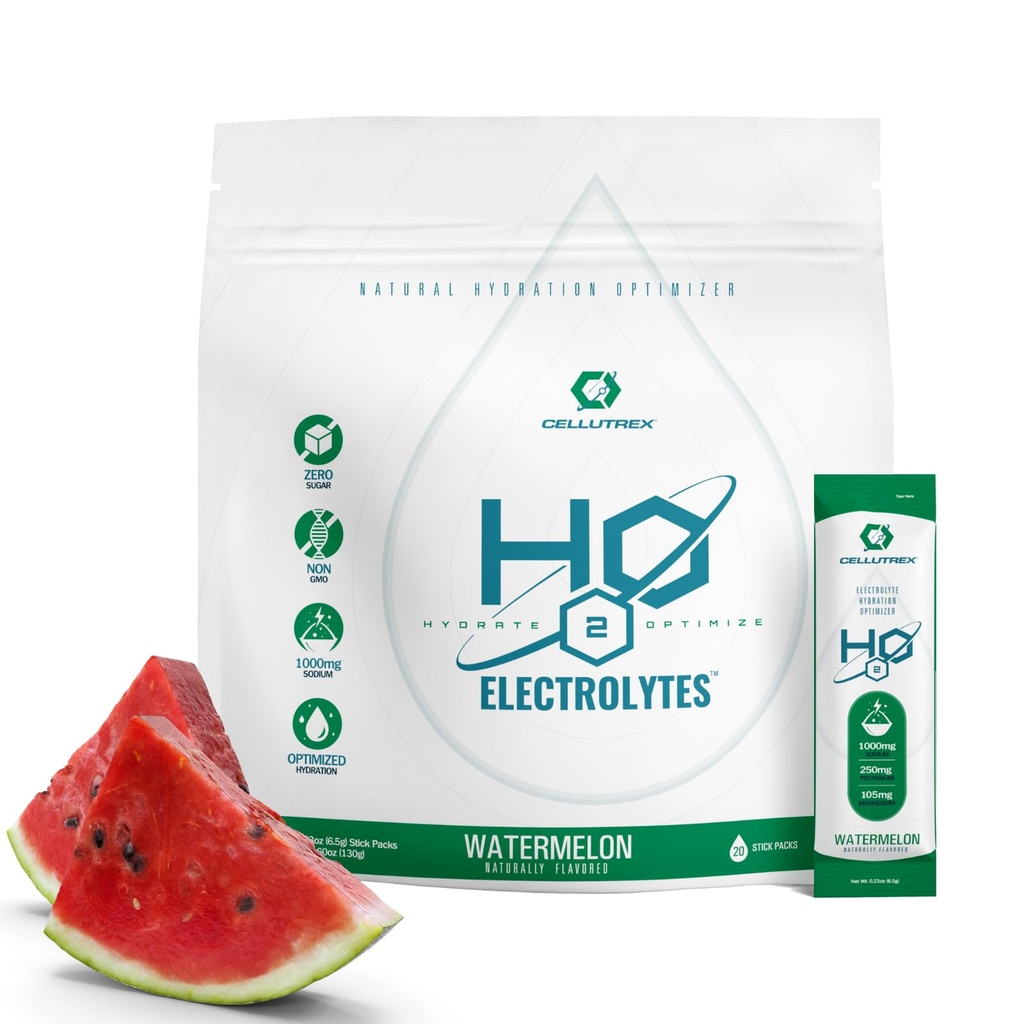 Cellutrex → H2O 电解质 – 电解质 粉末 饮料 混合剂 零糖 天然盐水分包 用于恢复与健康, 西瓜, 20棒
