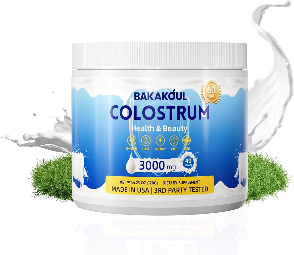 Bovine Colostrum 补充粉末 - 60% IgG 3000 mg Bovine Colostrum - Gut, 发型生长,运动, 免疫, 美丽 - 易被混合, 不受欢迎的40种服务(1瓶)