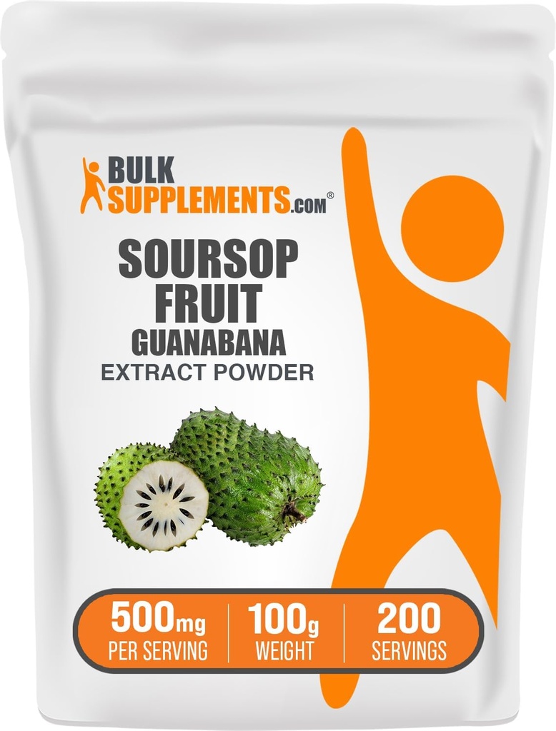 Bulk Assupports.com Soursop 水果提取粉 - Guanabana 提取,草药补充剂 - Gluten Free, 每人500毫克, 100g(3.5 oz) (Pack of 1)