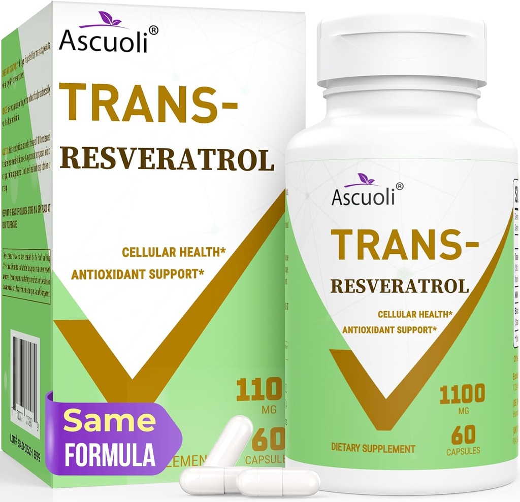 超纯度 Trans-Resveratrol 1100mg, 3-in-1 高级公式有机活性醇补充剂, Max抗氧化剂, 抗衰老, 皮肤健康, 乳液和能量, 1包