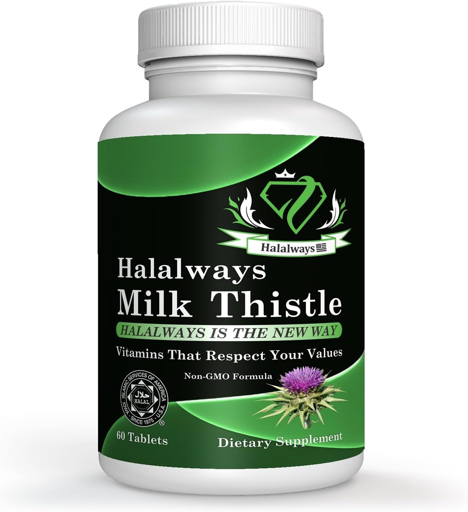 Halalways Milk Thetle认证的Halal Supplement Milk Thetle Liver Detox 补充 Gentle Herbal Liver 男女清洁剂 - 肝脏健康支持 - 非GMO