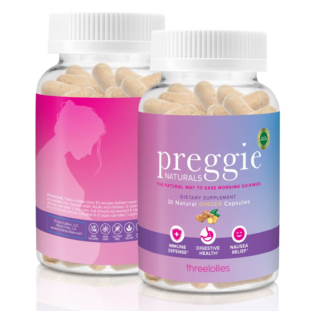 Pregie Three Lollies Naturals Ginger Capsules – Morning 疾病救济 - 自然和博士开发 - 15种服务(2种Capsules/Serviging) - 支持免疫防御和消化健康