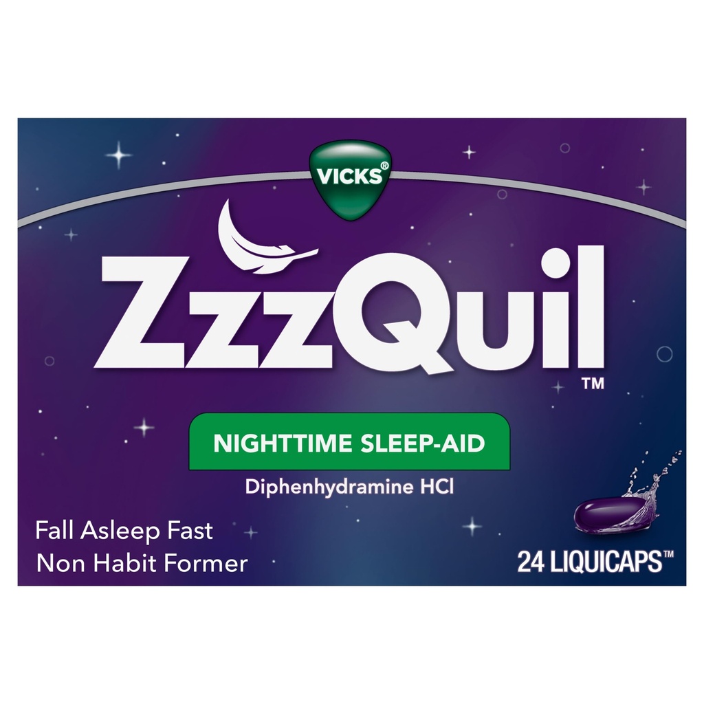 Vicks ZzzQuil,《夜间睡眠援助利基卡普斯》,25毫克二苯胺HCl,第1号《睡眠援助品牌》,《非哈比特人形成》,《堕落睡眠快速》,24份