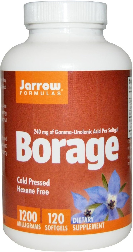 Jarrow Formulas Borage 1200 mg - 120 Softgels - Highest Potency Source of GLA - Supports Skin Health & Immune Function - Support for Mild PMS Discomfort - Up to 120 Servings