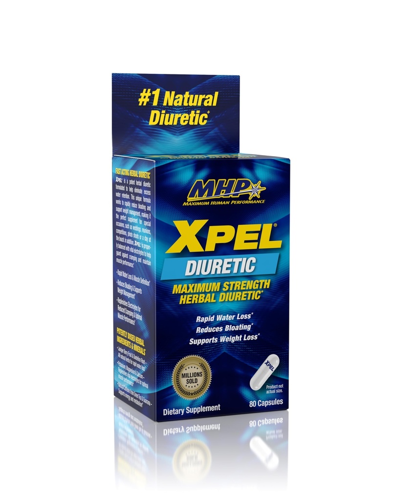人类最大性能 Xpel 最大强分泌水丸,用于保存水的救济,重量损失支持,配有维生素B-6 丹德利翁根,80卡普勒
