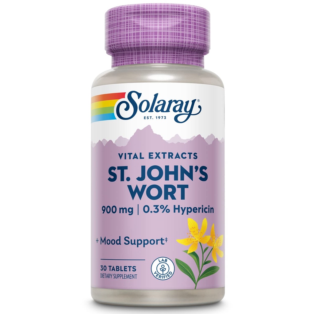 SOLARAY St John's Wort 900 mg, Once Daily Mood Support Support Supposed, 标准化为0.3%的脑健康支持和平衡的Mood, 60天钱退款担保 | 30 服务 | 30 片
