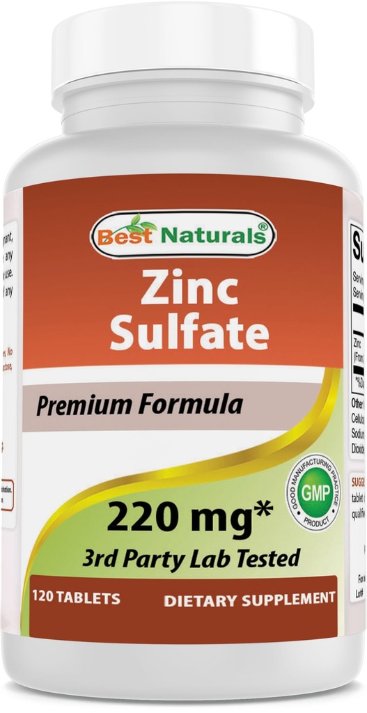 最佳天然锌硫酸盐 220毫克 120毫克 - 第三方实验室测试 - 在美国制造 - Gluten Free & N-GMO