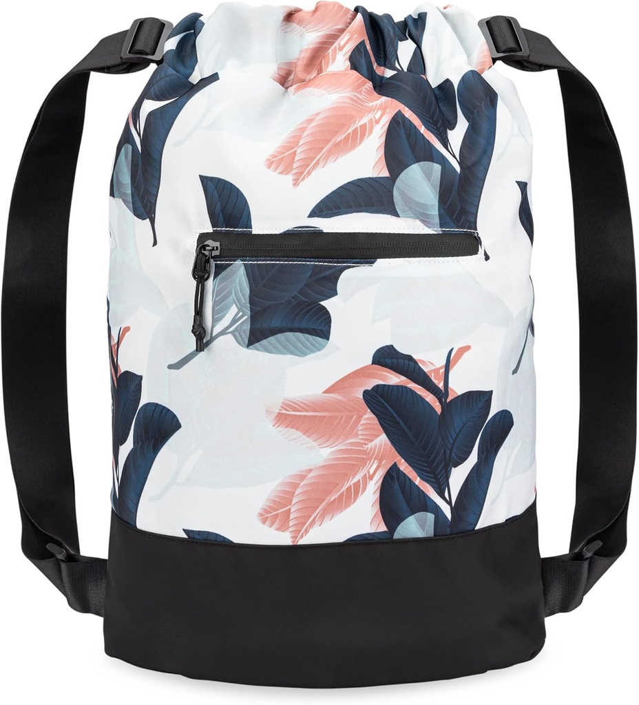 Flex Cinch Drawstring Gym Bag for Women with Graphic Design – 持久轻量级 Gym Cinch Bags – Great for Gym Bag, Traveling, and Overnights – 海军/科拉尔 - 瓜瓦叶