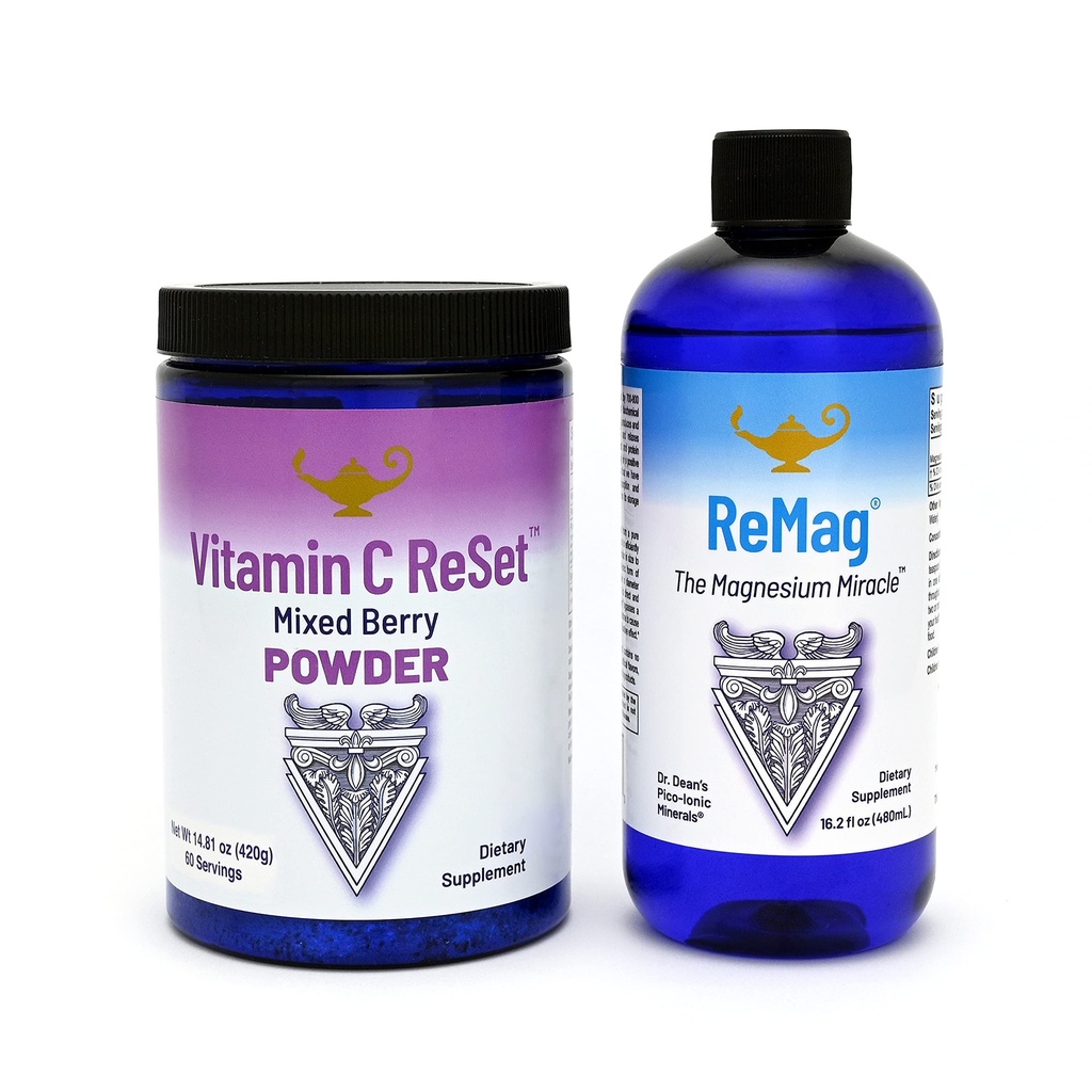 RnA ReSet ReMag & Vitamin C Reset Bundle – Liquid Magnesium Supplement (16.2 Fl Oz) & Berry - Flavored Vitamin C Powder (14.81 Oz) (英语).