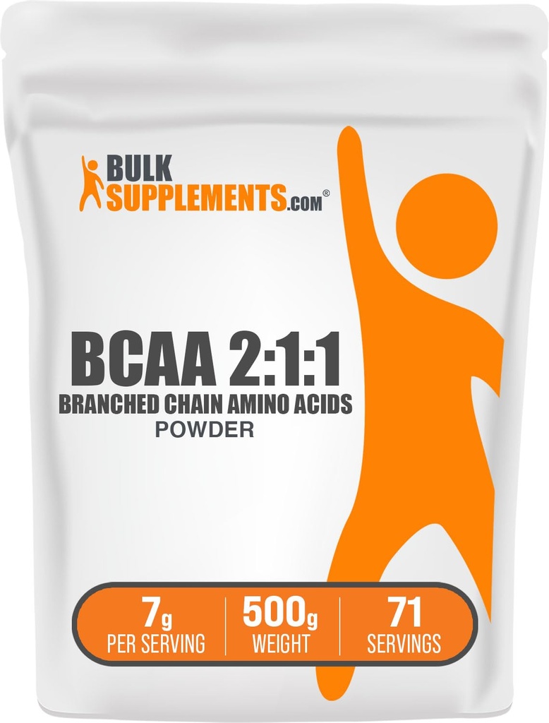 Bulk Assupports.com BCAA 2:1:1 粉末 - 分支链氨酸,BCAAs 氨酸 - 无味和葡萄糖酸,每服1克,500克(1.1磅)(包1)