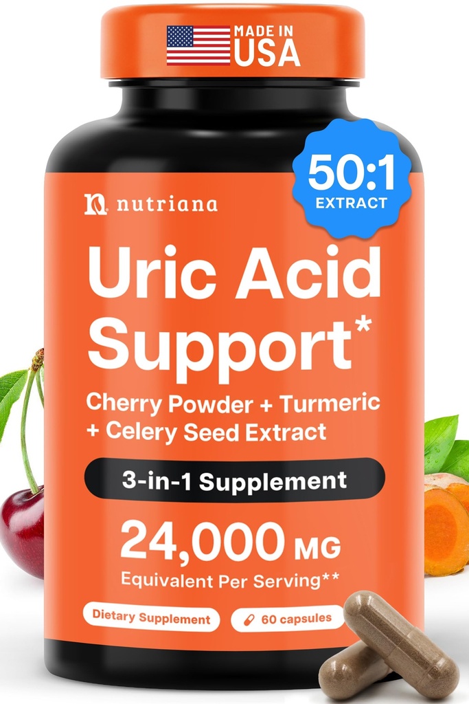 3 in 1 Uric Acid Flush Cleanse – Turmeric & Celery种子增购 – Feet and Joint Support – 60 Veggie Capsules – Tart Cherry 配有 Turmeric & Celery 种子增购 – 脚和联合支持 – 60 Veggie Capsules