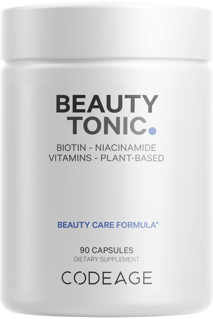编码生物素补充剂,配有维生素C,维生素E,维生素B6,维生素Niacin,Folate,有机食品Blend,苯丙胺,Astaxanthin,硒 - Beautific Tonic - 头发,皮肤,和奈尔支持 - Vegan, 90 Ct