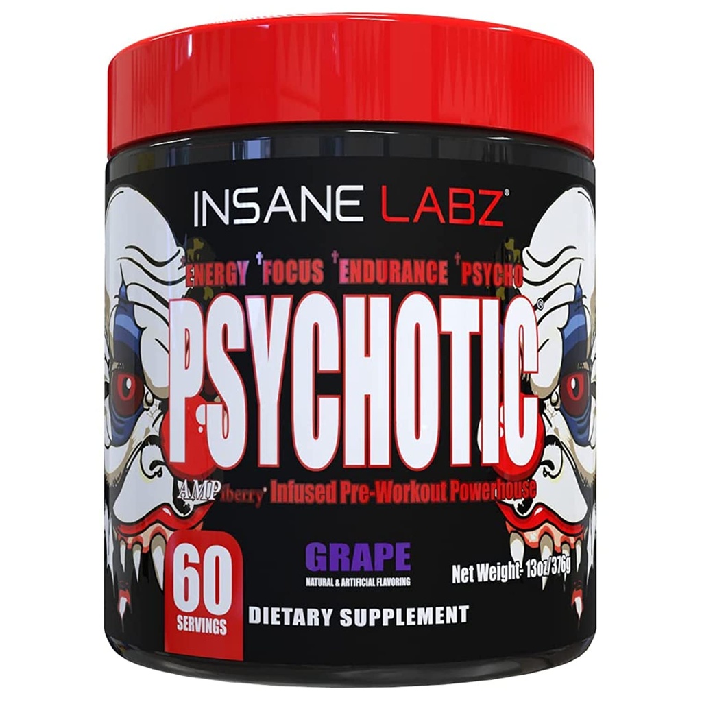 Insane Labz 精神科,高兴奋剂预研粉,极端耐久能量,与Beta Alanine,Creatine Monohydrate,DMAE,60 Srvgs,葡萄