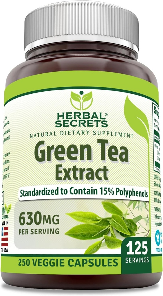 草药秘诀 绿色茶叶摘录 630 Mg Perer service | Veggie Capsule Supplement | Non-GMO | Gluten Free | | | (1 Pack, 250 Counter) 美国制造的草药秘诀