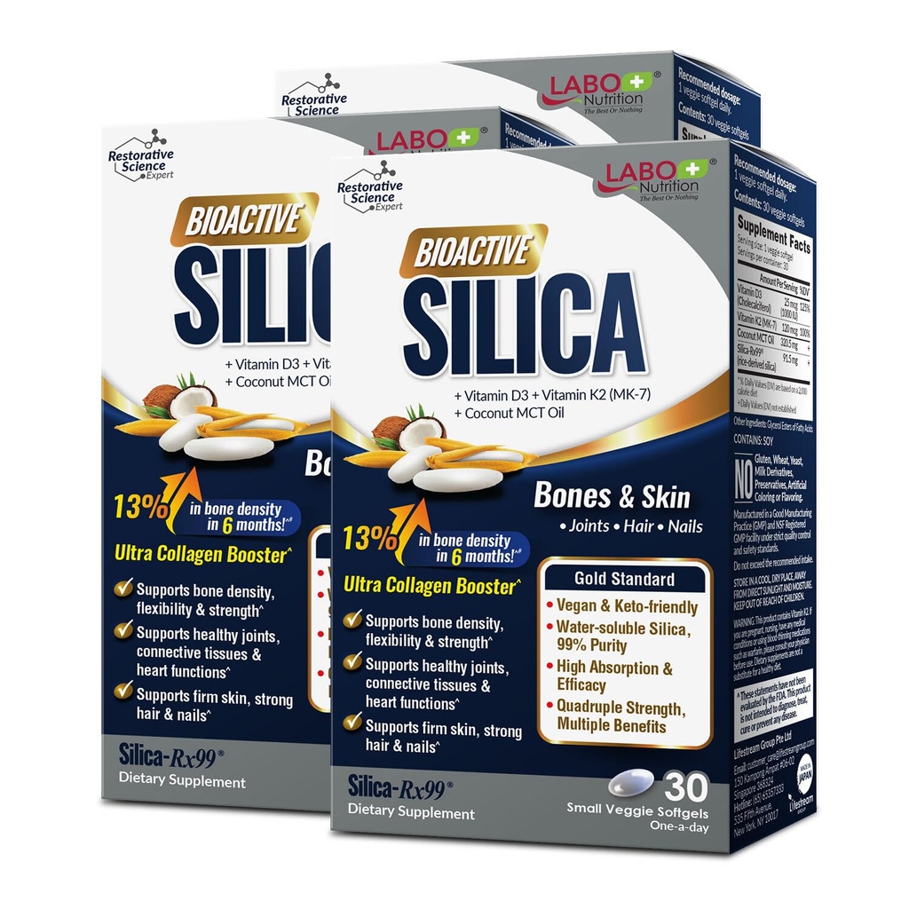 LABO 营养 生物活性 Silica – 对于头发,皮肤,钉子,凝胶形成,联合和骨强 – 支持骨质健康与凝胶促进剂 – 99% 纯水稻-耐用 Silica 补充剂, 30 Vegan Softgel