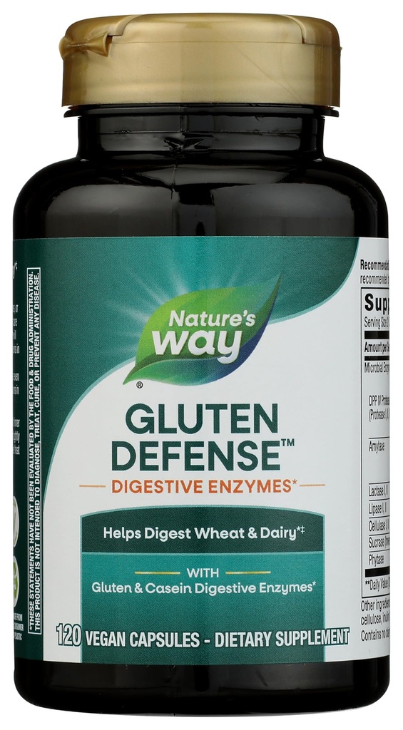 自然之道 Gluten Defense 消化酶 *, 帮助消化小麦和奶制品(1), Gluten & Casein 消化酶 *, 120 Vegan Capsules (包装 May Vary)