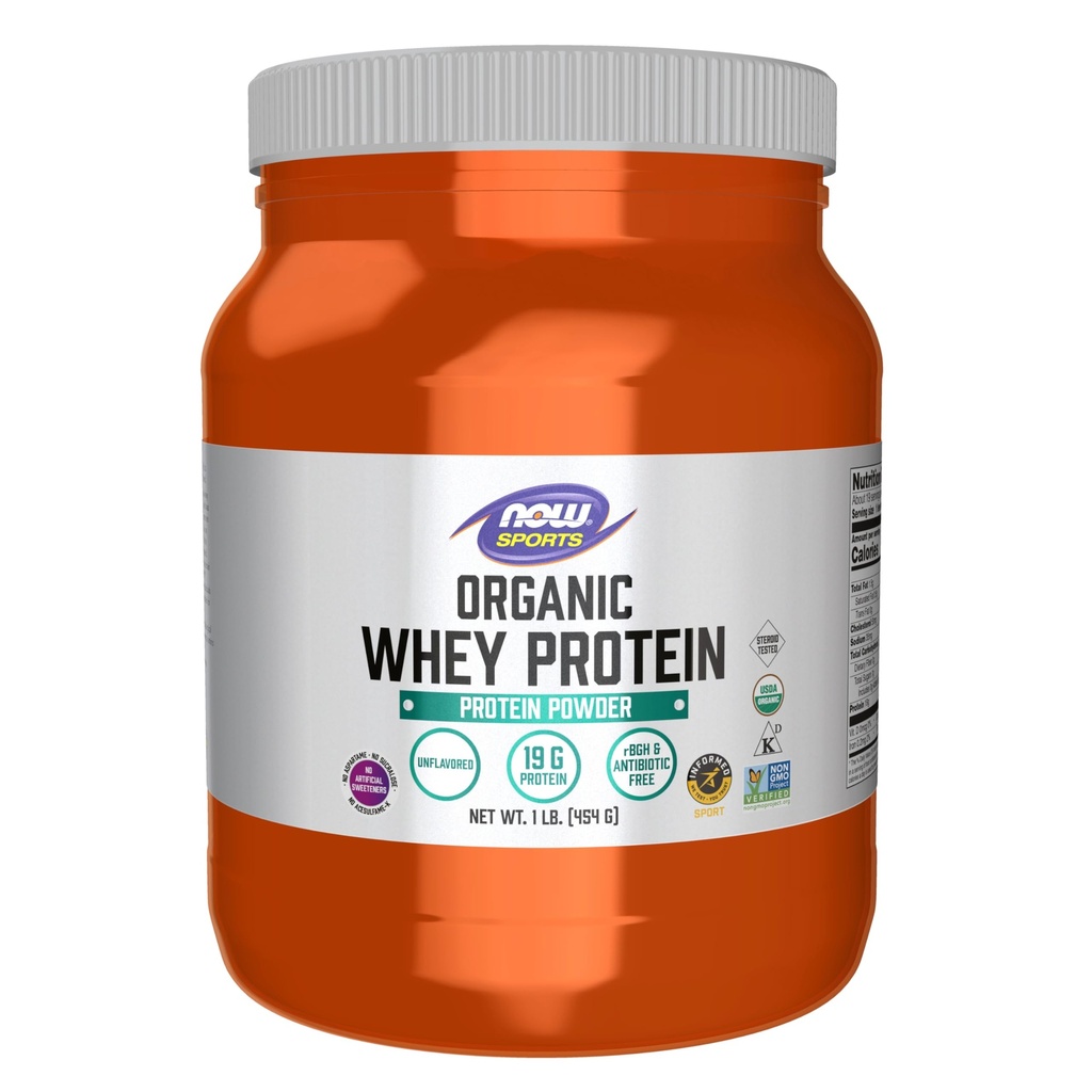 Now Foods Sports 营养,认证有机Whey蛋白19克,无味粉,1Pund