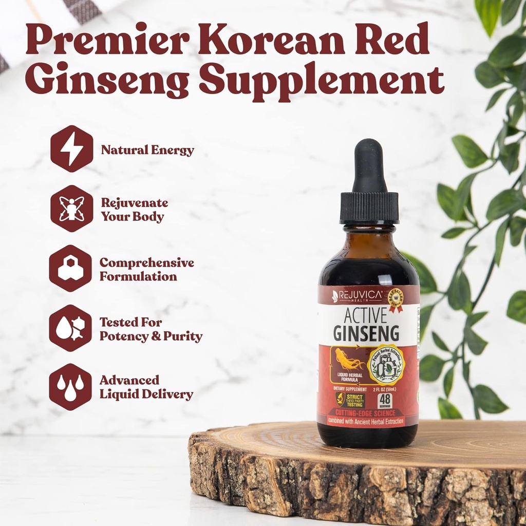 活跃的Ginseng 韩国红色Panax Ginseng 配有天然Ginsenosides - 快速吸附液 - 支持健康能源、生命力、Mood 等