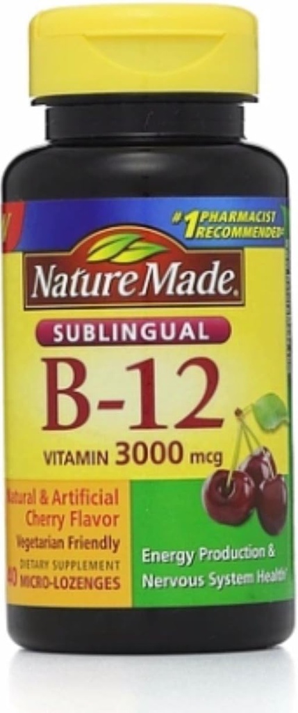 Nature Made Vitamin B-12 3,000mcg, 亚语 Lozenges, 樱桃 40 ea (2包)