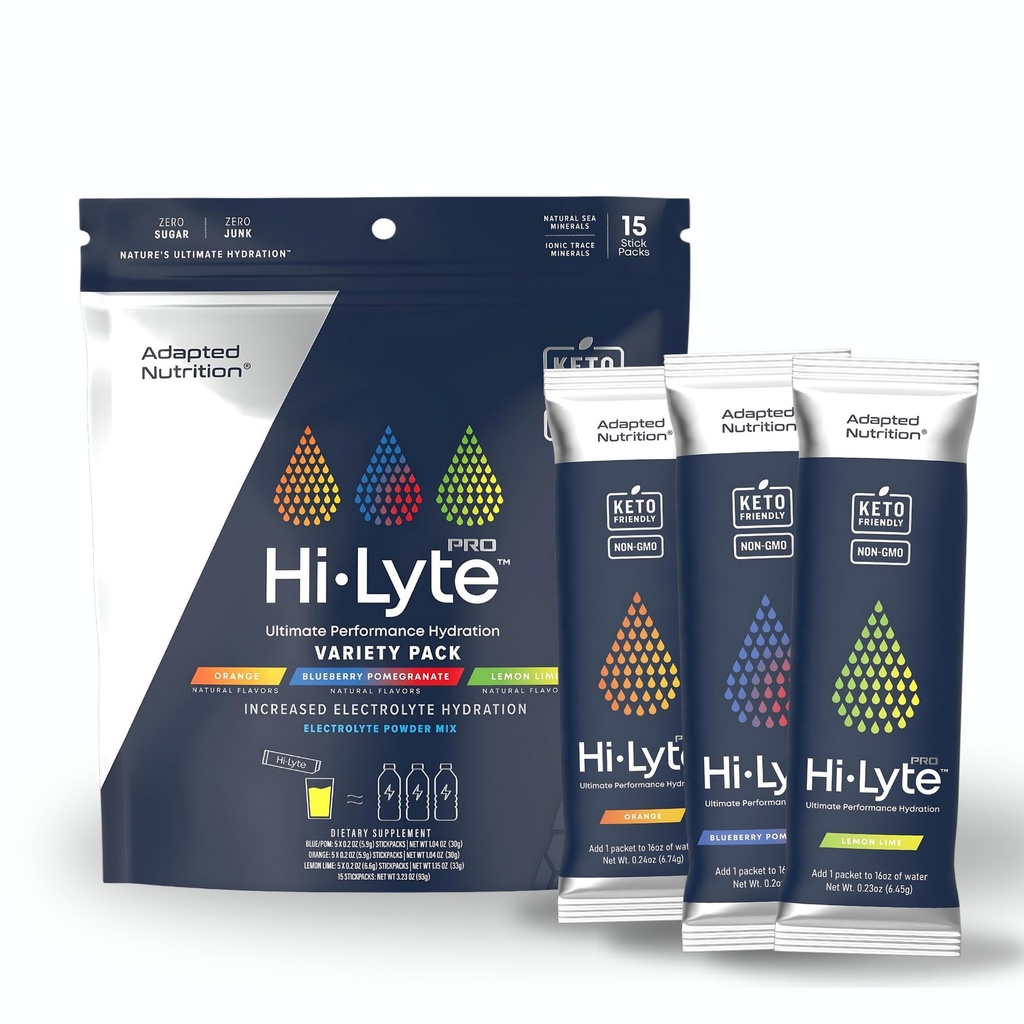 适应性营养Hi-Lyte Pro水分包 - 15个个人饮料包 - 多样性包 - 易燃电解质粉 - 无糖,零碳,零卡路里