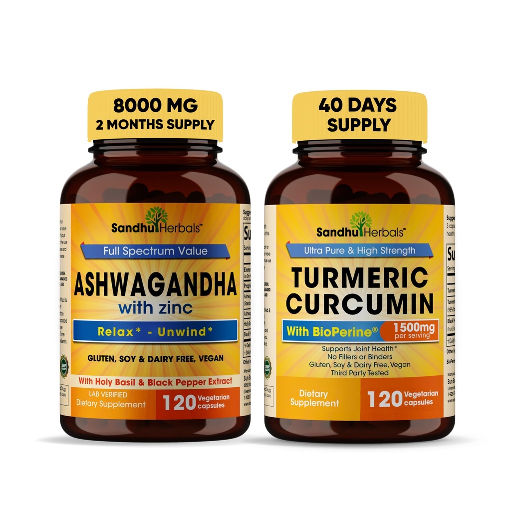 桑德胡草原有机物4in1 Ashwagandha w/Zinc & Organic Curcumin w/Bioperine Black Pepper 提取物 支持免疫系统