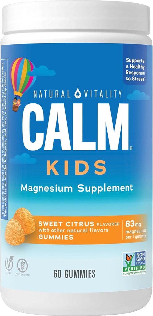 自然生命力 CALM 儿童 镁补充剂 Gummys, Gummys for balanced Mood, 支持健康发展, Gluten Free, Vegan, Sweet Citrus Flavored - 60 Gummys