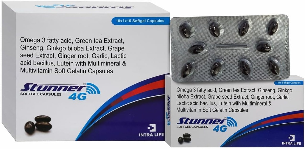 STUNNER-4G SOFTGEL CAPS Enterproduct Power 42.5mg + Wheat Germ Oil 25mg + Citrus Bioflavoids 20mg + Grape种子提取 15mg + 天然混合木薯(10%分散) 11.33mg + 绿色茶叶提取