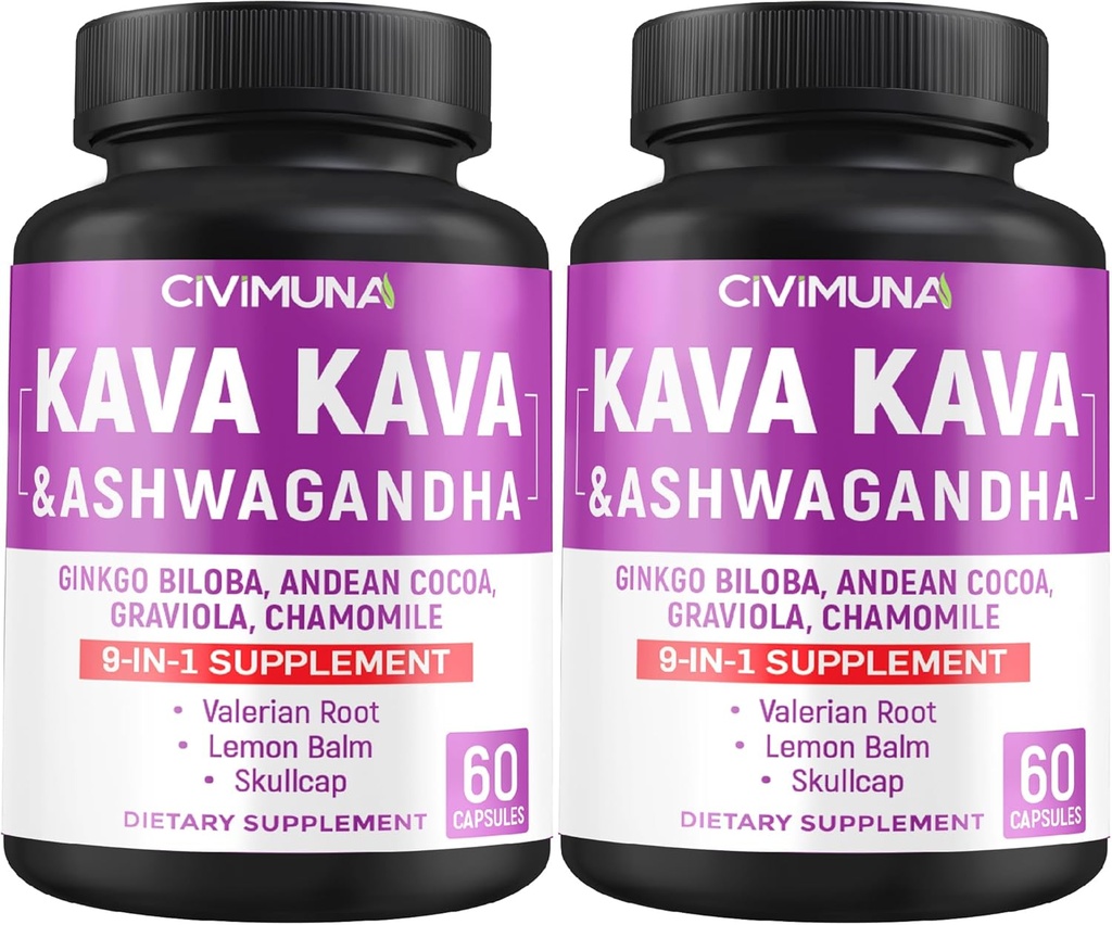 Kava Capsules配有Kava、Ginkgo、Ashwagandha和More -- -- 120 Capsules,供应4个月(包2)