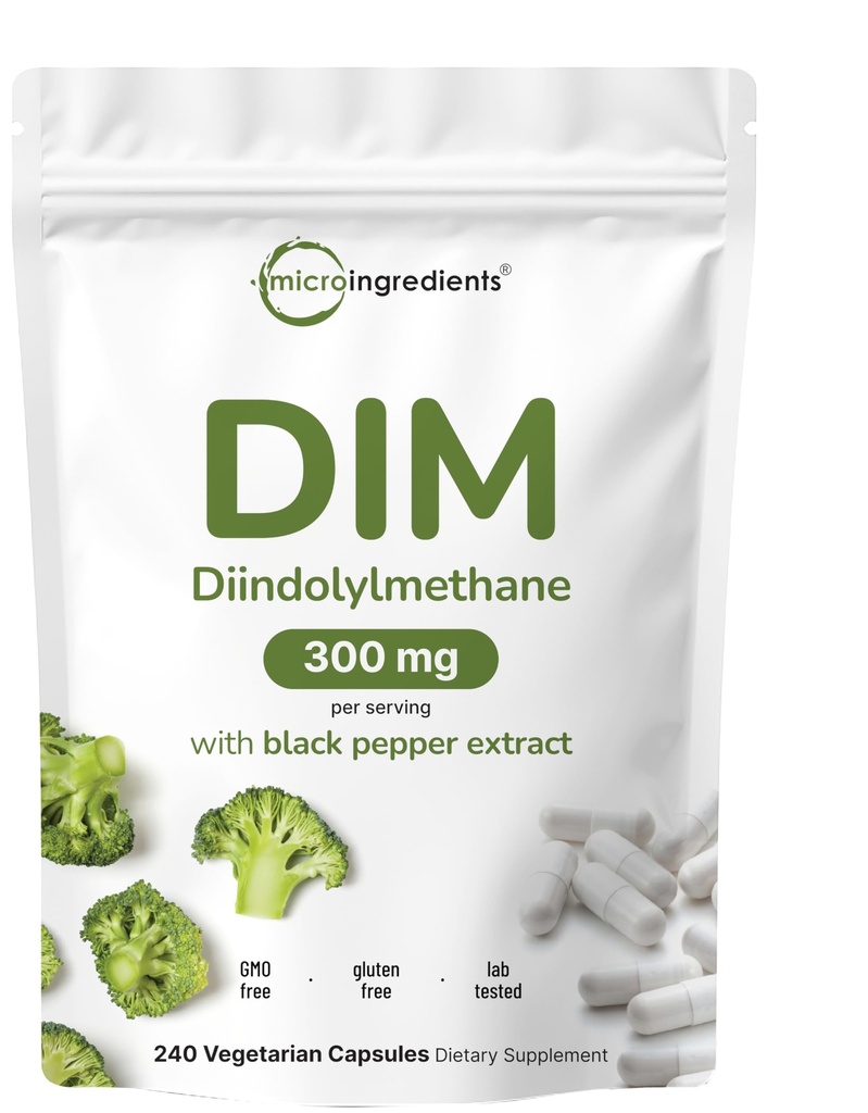 DIM Active Supplement, DIM 300mg, 240 Veggie Capsules (8-Month Supplement), 2 in 1 Formula, 雌激素代谢, Premium DIM-Plus Broccoli 提取补编 黑辣椒更好的吸收
