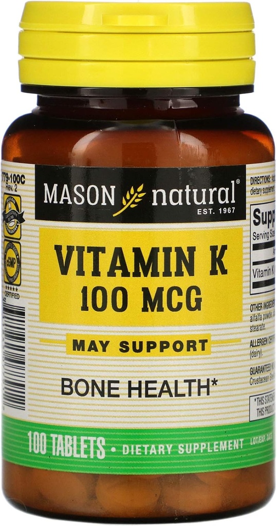 梅森维他命 K 100 mcg 平板电脑,100 Count Bottles