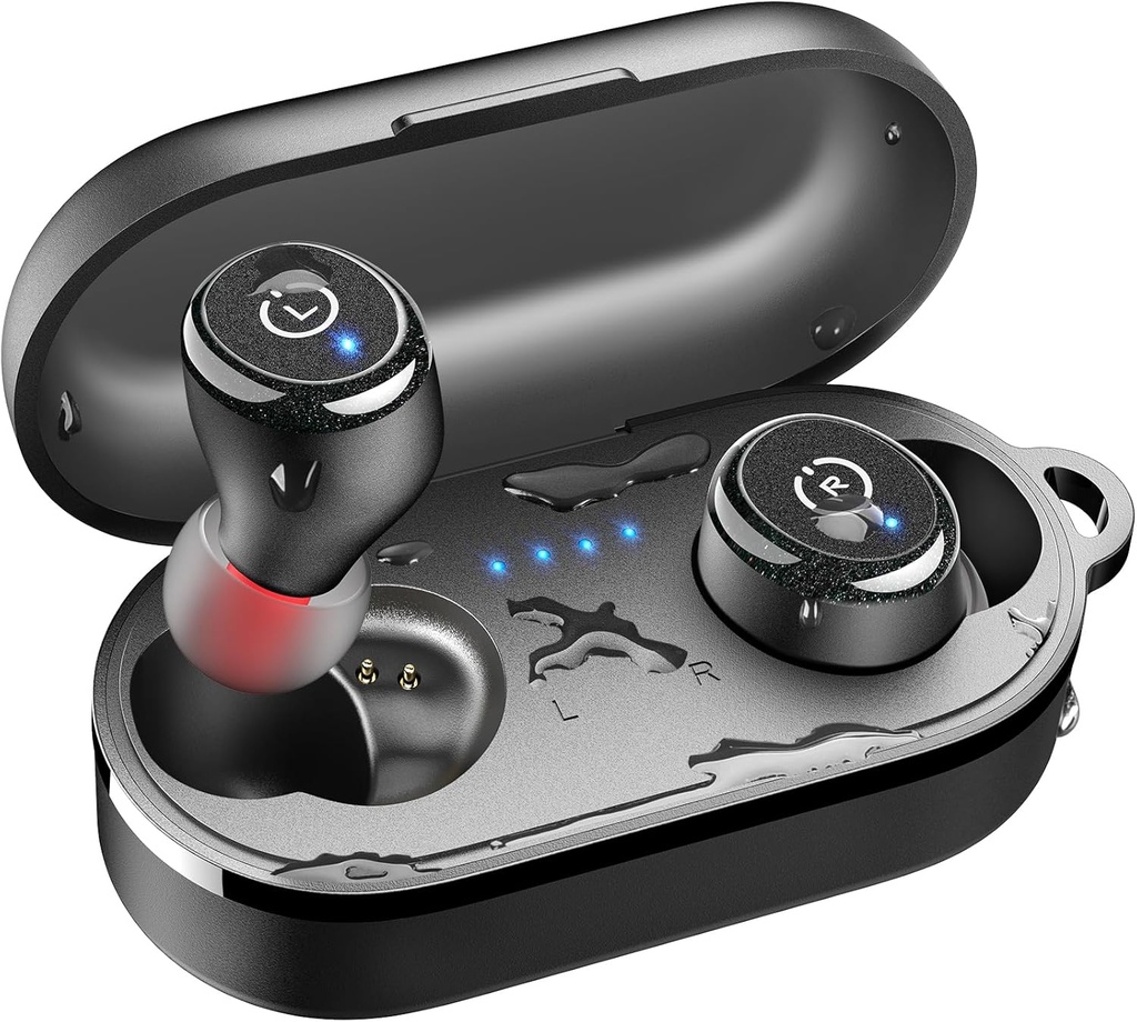 TZO T10 无线耳朵蓝牙 5.3 耳机 App 自定义 EQ, Ergonomic Design, 55H Playtime, 无线充电案, IPX8 防水声在耳机, 2025 新版本
