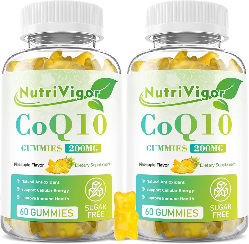 CoQ10 Gummys,Coenzyme Q10 补充200 mg,高吸收 CoQ10 细胞能和免疫健康补充,Vegan,Gluten Free,Pineapple Flavor,120 Counter