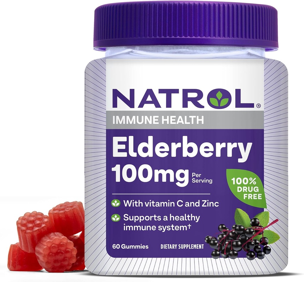 Natrol Elderberry 100 mg Gummys for Immune Health Support, 60 Berry-Flavored Gummys, 30天供应