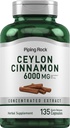 Piping Rock Ceylon Cinnamon Capsules 60000mg 135 Countered Herbal Except Supplement = 供男女使用 ================================= =============================================================================================================================================================================