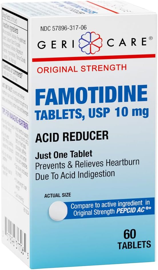 GeriCare常规强度Famotidine 10mg 药片、减酸剂、缓解心脏灼伤、酸性 Reflux和酸性消化,60 Counter (Pack of 1)