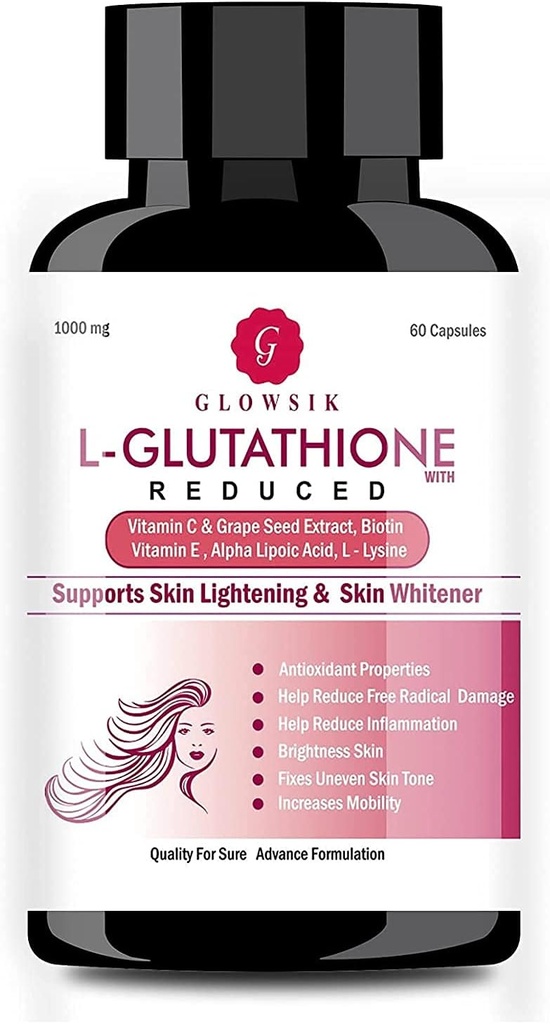 Astha L-Glutathion用于皮革中含有维生素C和葡萄种子,1000毫克-60卡普尔,由GLOWSIK制作