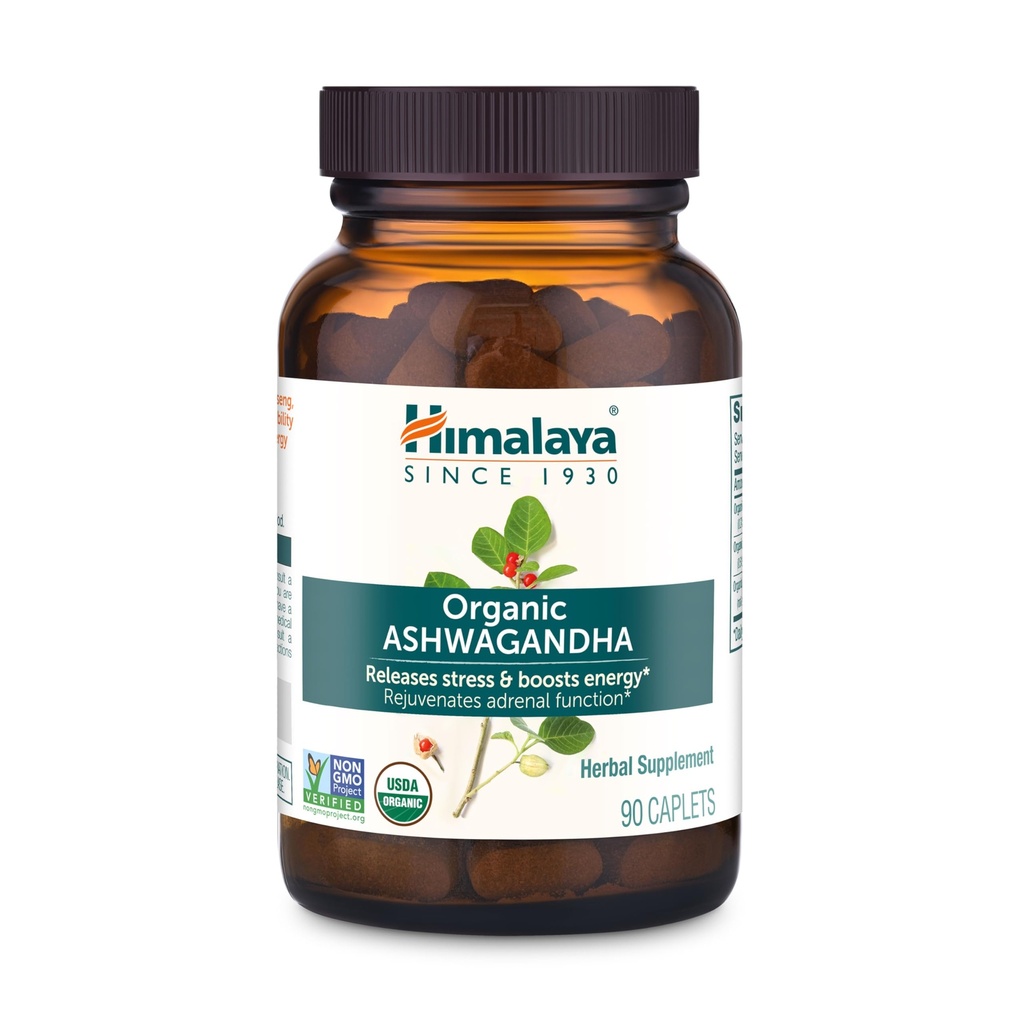 Himalaya Organical Ashwagandha, 90天供应、缓解压力的草药补充、能源支持、偶尔失眠、USDA认证有机物、非GMO、Vegan、Gluten Free, 670毫克、90卡普