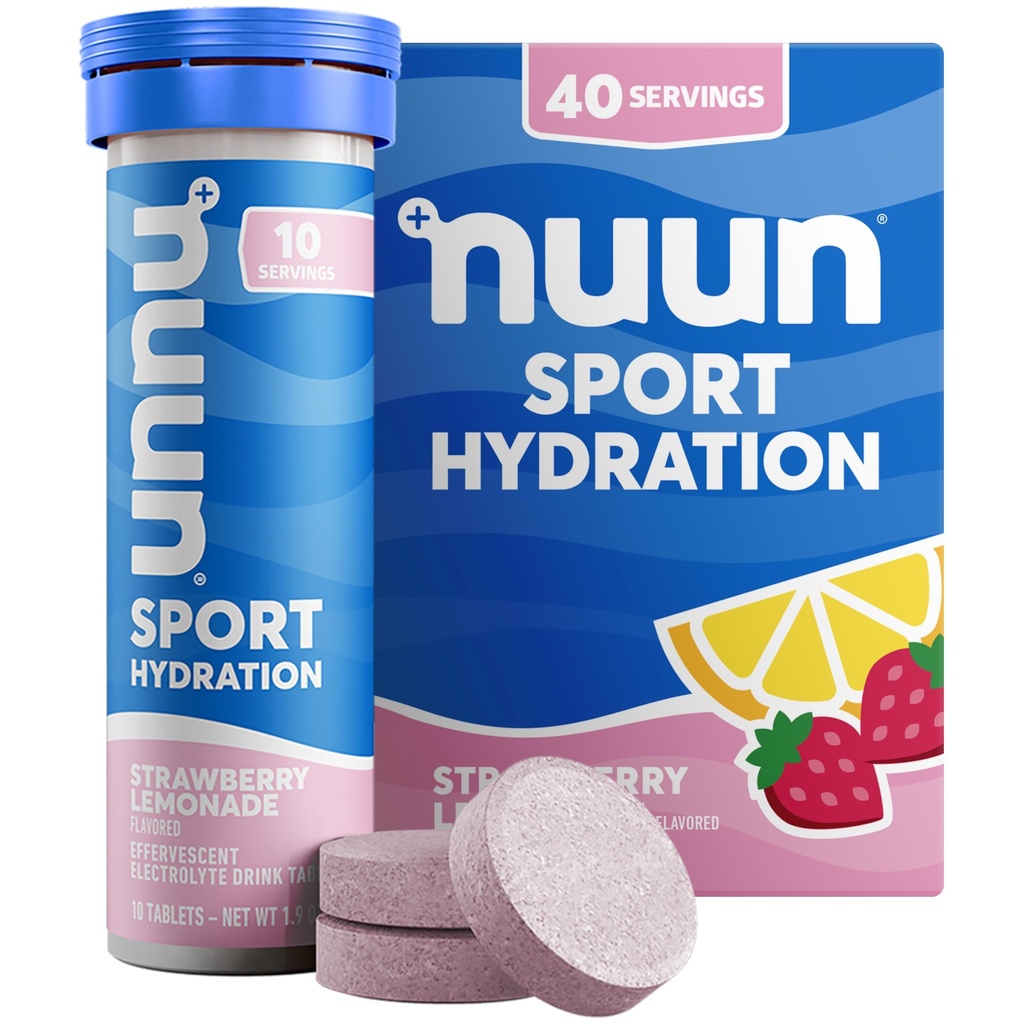 含有镁、钙、钾、氯和钠、Gluten Free & Vegan、草莓柠檬汁的Nun运动电解片,4 Pack(共计40种)