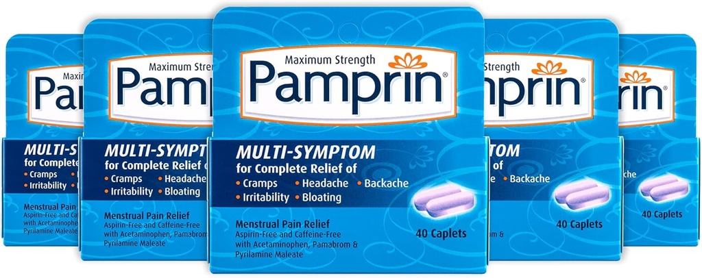 潘普林多同位素公式,有Acetaminophen、月球期症状,包括Cramps、疼痛、刺激和Bloating,40 Caplets (Pack of 5)