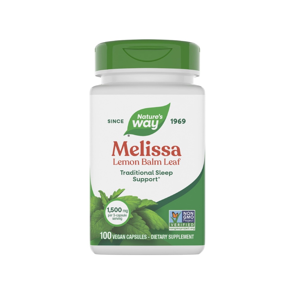 自然之道 Melissa Lemon Balm Leaf, 传统睡眠支持*, Melatonin Free, 1500 mg / 3- Capsule service, 非 GMO 项目验证, 100 Vegan Capsules (包装 May Vary)