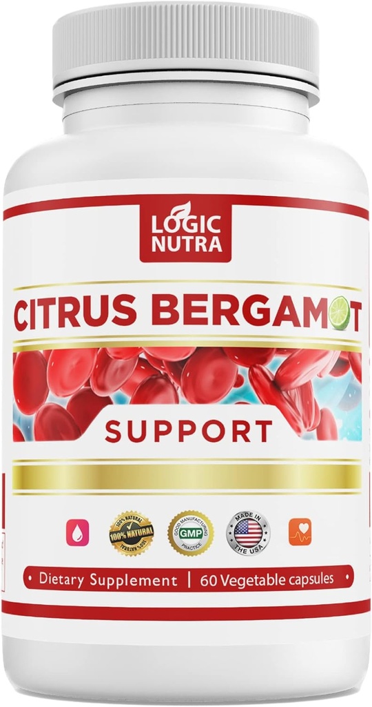 Citrus Bergamot 高胆固醇补充剂 – 1000mg Citrus Bergamot 摘录 10:1 (2 Caps) – Organic,非GMO, Bergamot 专利临床等级 Bergamot Blend for Heart Health – 60 Capsules