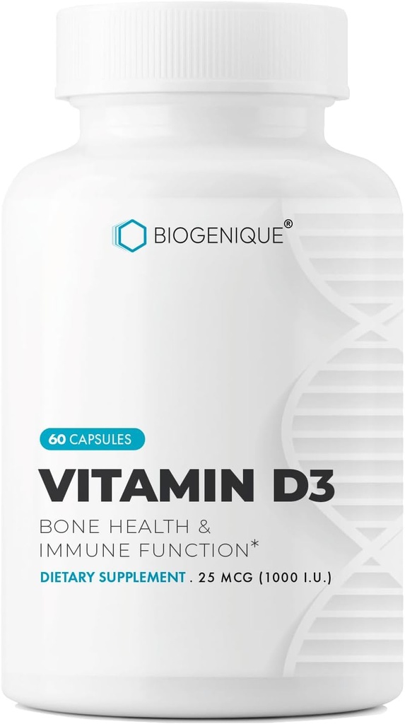 天然维生素D3 1000 IU,用于健康骨骼和牙齿,保持良好健康,60个维生素D3卡普尔帮助预防维生素D缺乏症 - 药物级,非GMO