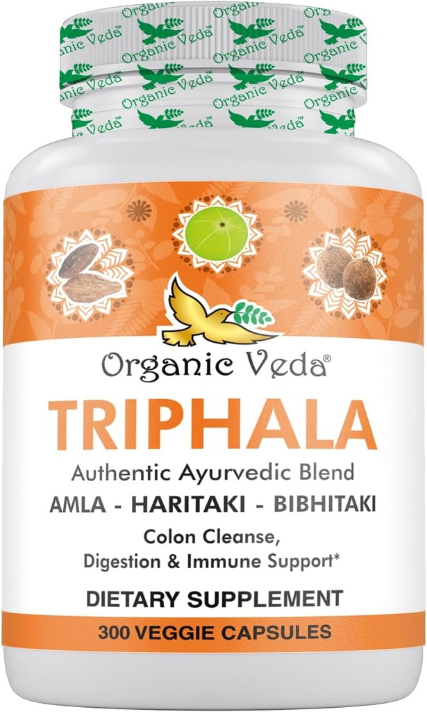 有机维达Triphala粉300 Capsules,1000mg - Colon Cleanse的有机Triphala补充剂,Immune,Gut & Digestion Health - 全绿色抗氧化剂 Amla,Haritaki & Bibhitaki - Vegan Pills